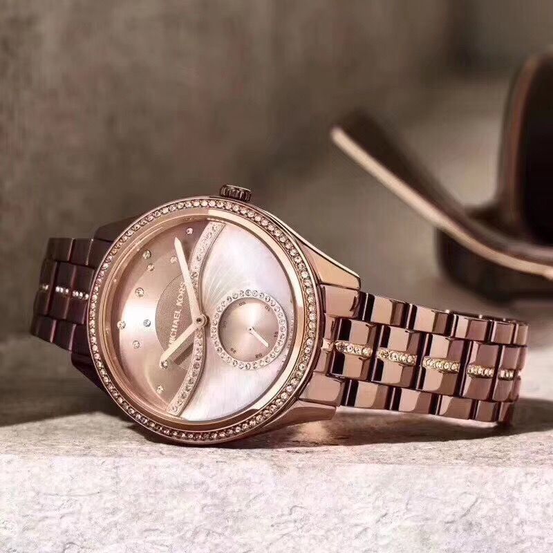 Michael Kors MK 3757 新款手錶珍珠貝母鑲鑽日月星辰石英女士鋼鏈腕錶 
